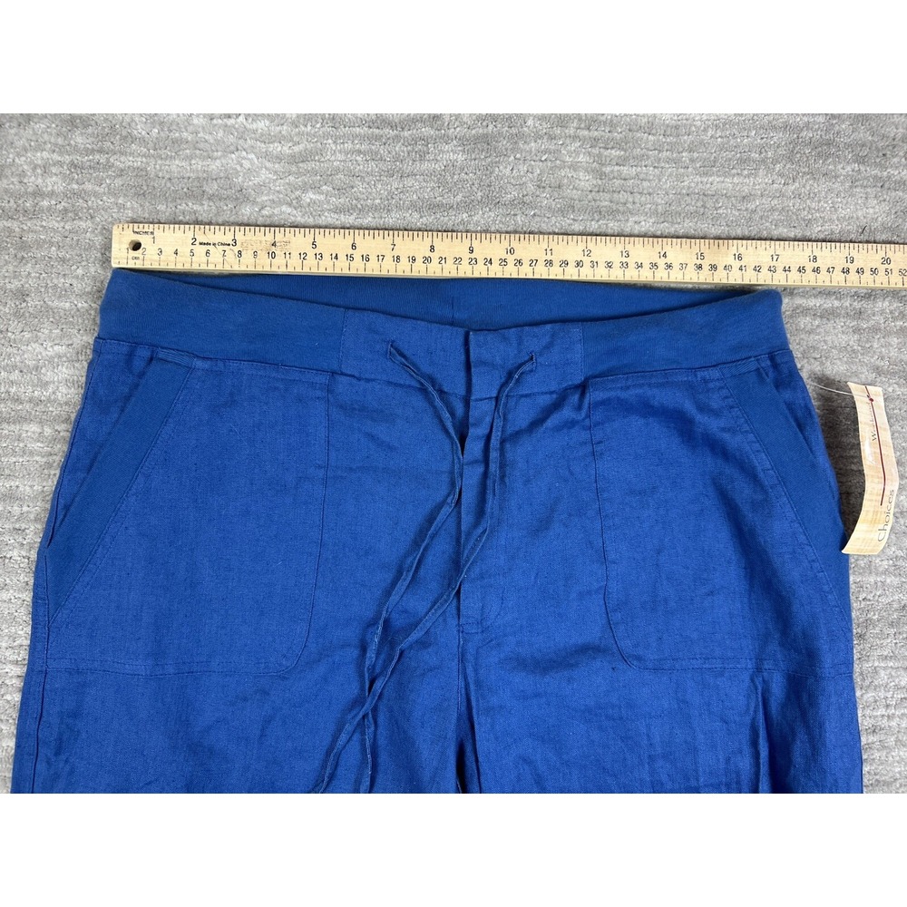 Weekend Choices Pants Womens L Blue Linen Cropped Wide Leg Drawstring‎ JLNP0165 - Picture 4 of 13